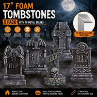 Ventes en gros de tombes en mousse d'Halloween de 17 pouces, décorations de cimetière RIP avec piquets métalliques pour la cour extérieure, la maison hantée, la fête