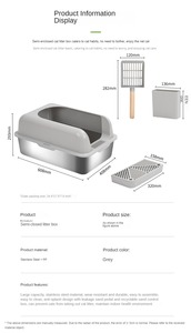 Caja de arena para gatos de gran capacidad, bandeja de acero inoxidable semicerrada con lado <span class=keywords><strong>alto</strong></span>, caja de arena para gatos con cuchara, inodoro para mascotas - Product Image 6
