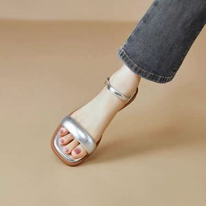 2026 Summer New High Texture Golden <b>Flat</b> <b>Sandals</b> Women One Band Cross Border Wholesale Ladies Shoes - Product Image 5