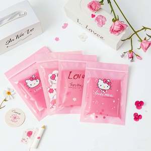 Bolsa laminada de embalaje con sello lateral Ziplock, bonita, pequeña, transparente, rosa, personalizada, con orificio para colgar - Product Image 6