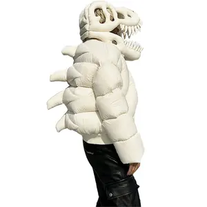 Wholesale oem/odm unisex dinosaur down jacket custom T-Rex design removable cap ski jacket loose white duck down men's jacket