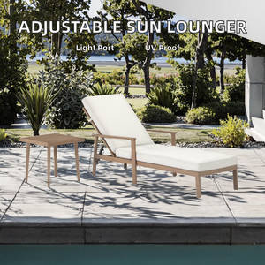 Single <b>Height</b> <b>Adjustable</b> Lightweight Aluminum Frame Sun Lounger Side <b>Table</b> Set Cushions Eco-Friendly UV Resistant Contemporary - Product Image 2