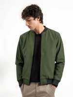 Blouson bomber vert olive pour homme, fermeture éclair, couleur unie, style décontracté, coupe régulière, coupe-vent, polyester, pour l'automne