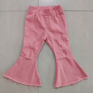 RTS Toddler Bell-Bottom Trousers Wide Leg Icing Color Elastic <strong>Denim</strong> Jeans Baby Girl Flare <strong>Pants</strong> Girls <strong>Ruffles</strong> <strong>Pants</strong> for Kids - Product Image 1