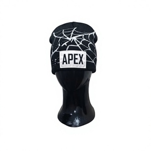 Men's Black Beanie <b>Hat</b> With <b>White</b> Spider Beanie <b>Hat</b> Knit Cuffed Winter Cap Unisex Streetwear Skull Cap Custom Logo Wholesale - Product Image 1