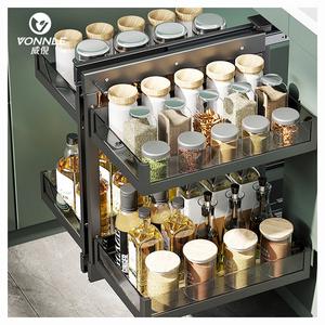 Cesta extraíble modular pequeña <span class=keywords><strong>de</strong></span> acero inoxidable negro para almacenamiento en esquina <span class=keywords><strong>de</strong></span> gabinete <span class=keywords><strong>de</strong></span> <span class=keywords><strong>cocina</strong></span>, <span class=keywords><strong>de</strong></span> apertura total - Product Image 3