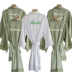 Wedding Robes For Bride Bridesmaids Women High Quality With Lace Trim Silk Satin Kimono Robe Morning Gowns