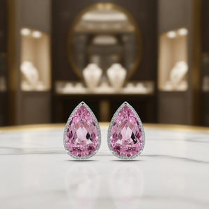 Orecchini Pendenti E1301 con Gemma Rosa, Taglio a Pera, Montatura a Castone, Gioielli da Donna alla Moda, Cristallo Romantico per Feste, Strass - Product Image 2