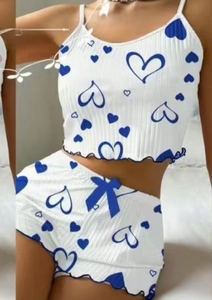 Sfy-y1582 Venta al por Mayor, Personalizable, con Bordes con Volantes y Estampado de Corazones, Camisola y Pantalones Cortos, Ropa de Dormir para Mujer - Product Image 4