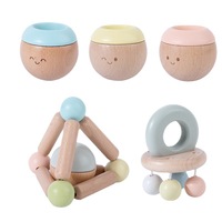Lot de 5 hochets Montessori en bois doux pour bébés de 0 à 1 an, jouet éducatif pour la dentition, la préhension et la perception tactile, balle colorée