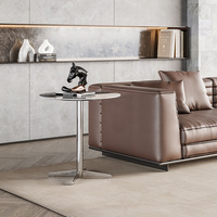 Table basse moderne simple et ronde en pierre naturelle de luxe, table d'appoint en acier inoxydable pour canapé, usage domestique de luxe léger