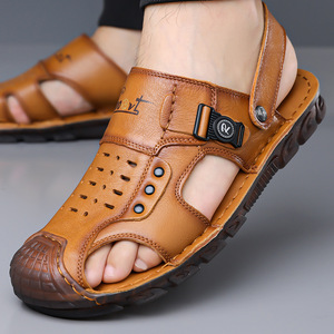 Men <b>Closed</b> <b>Toe</b> <b>Sandals</b> First Layer Cowhide Rubber Outsole Breathable Casual Summer Shoes - Product Image 2