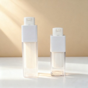 Botella con Bomba Airless en Oferta, 15ml 30ml 50ml, Envase Cosmético Cuadrado Transparente, Botella con Bomba Airless Recargable para Base de Maquillaje Líquida - Product Image 1