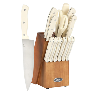 Ensemble de couteaux de cuisine jetables en acier inoxydable faits à la main, 19 pièces, avec coupe-légumes, bloc en bois et étui en cuir à manche blanc - Product Image 2