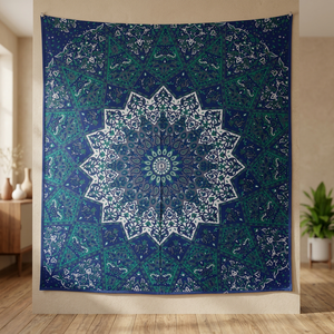 Tapiz Rectangular Mandala Estrella Hippie Indio Hecho a Mano, Ecológico, 100% Algodón, Multicolor, Estampado, Lavable, Colcha Étnica - Product Image 6