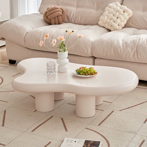 Bộ Bàn cà phê gia đình hiện đại có bàn trung tâm hình đám mây lượn sóng màu trắng kem được thiết kế cho phòng khách - Product Image 1