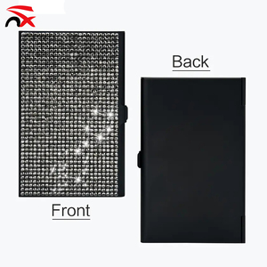 Boîtes de rangement pour cartes de visite en métal à succès avec strass collés - Product Image 3