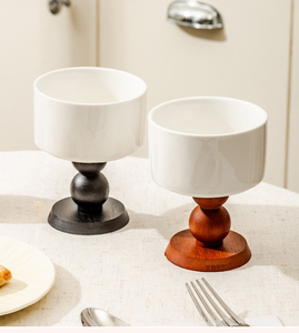 IStapromo Gifts Gobelet en céramique vintage, Coupe à glace française, Bol à pudding et dessert, Porte-bougie en bois pour la maison - Product Image 5