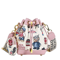 Nouveau sac seau en toile simple et polyvalent, design ours de dessin animé, petite taille pour femme, bandoulière unique, style croisé, été