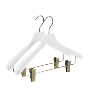Gladde Witte Rubber Hout Hangers Koper Metalen Antislip Hangers Voor Merkkleding Winkels