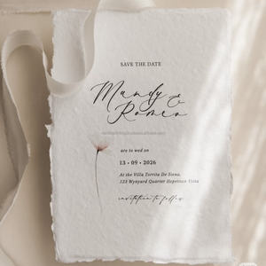 Ensemble d'invitations de mariage faites à la main avec bords festonnés, impression vanille, logo personnalisé, papier pur coton élégant et luxueux - Product Image 5