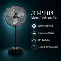 Ventilateur sur pied en métal JH-PF118-18 pouces, 80W, puissant, électrique, 3 pales en aluminium, pour la maison et l'industrie