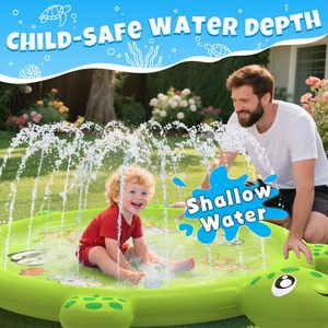 Piscina Combinada con Tobogán y Chorros de Agua con Diseño de Tortuga, con Aspersor para Niños, para Jugar en el Agua en el Patio Trasero en Verano - Product Image 6
