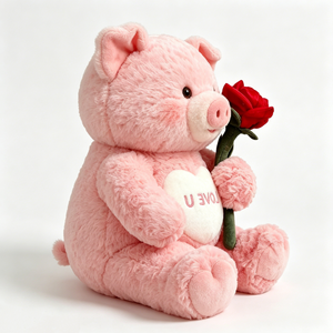 Cerdo de peluche rosa con rosa, cerdo de peluche con corazón 'Love U', juguete de peluche de cerdo de San Valentín, lindo cerdo rosa sosteniendo una rosa roja. - Product Image 4