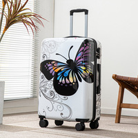 Valise de cabine légère unisexe imprimée anti-UV classique 3 1 en ABS avec papillon 3pcs roues pivotantes blanches