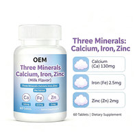 Comprimés à croquer Calcium Fer Zinc, 130mg 2.5mg 2mg, Soutient la fonction immunitaire, 60 unités, OEM/ODM