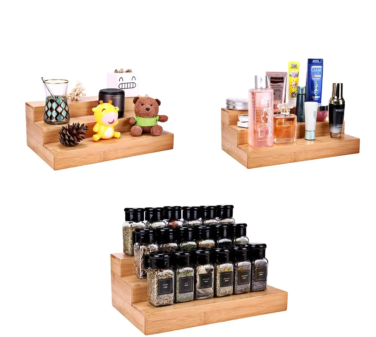 Combohome Kruidenrek Set Kast Plank Spice Houder 3-Tier Bamboe Spice Organisatoren Voor Kast Pantry Kast