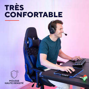 Chaise de jeu en similicuir PVC bleu de qualité supérieure, idéale pour les joueurs et les travailleurs à distance, pour des configurations de jeu professionnelles et des bureaux à domicile - Product Image 3