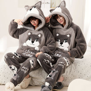 Pigiama Invernale per Coppie, Maniche Lunghe e <span class=keywords><strong>Pantaloni</strong></span>, Felpato e Imbottito, Caldo e Morbido, con Cappuccio, Design Cartoon Carino per Uomo e <span class=keywords><strong>Donna</strong></span> - Product Image 6