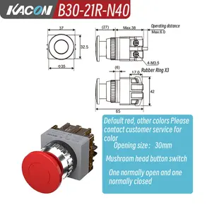 Button Switch B25-21-N40 Self-locking No Light Flat Button Emergency Stop Second And Third Gear Knob Plastic Button Switch