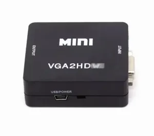 Grosir kotak konverter VGA ke HDTV Mini 1080P VGA2HDTV adaptor untuk PC Laptop DVD ke HDTV