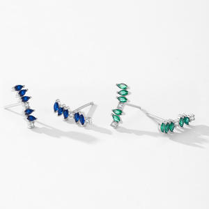 ต่างหูเงินแท้ S925 รุ่นปรับแต่งได้ ประดับเพทายสีน้ำเงินและสีเขียวทรงมาร์คีส์ ดีไซน์โค้งมน - ของขวัญวันครบรอบสำหรับผู้หญิง - Product Image 4