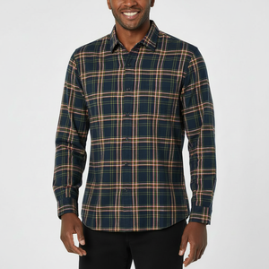 Camisa personalizable de franela a cuadros de manga larga para hombre, estilo informal de algodón abotonado cepillado suave transpirable para Otoño/Invierno OEM - Product Image 1