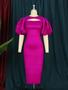 Vestidos de Cóctel de manga acampanada, rosa, ahuecados, Sexy, Midi, de verano - Product Image 4