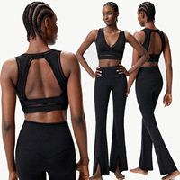Ensemble de soutien-gorge de sport à dos découpé et pantalon de yoga évasé pour femmes grandes tailles