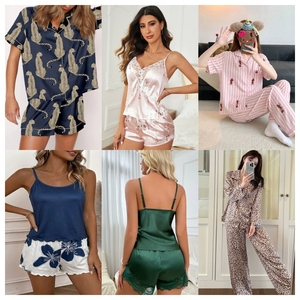 Chinese Factory Women's 2 Piece <b>Silk</b> <b>Pajama</b> Set <b>Short</b> Sleeve Printed Cartoon Pattern Summer Smooth Satin Sleepwear - Product Image 5