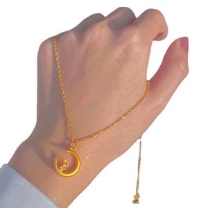 Moon And Rabbit Pendant Necklace 24k Gold Plated Copper Clavicle Chain For Women Gift Occasion - Product Image 5