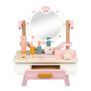 定制制造商假装玩木头制作套装木制桌面模拟女孩化妆玩具游戏更衣室梳妆台套装玩具