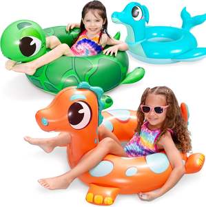 Ensemble de flotteurs gonflables pour piscine en PVC pour enfants, motifs tortue, dinosaure, lion de mer, diamètre 32 pouces, pour les tout-petits - Product Image 1