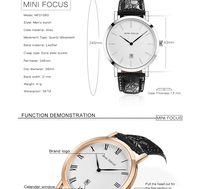 Montre à quartz pour homme MINI FOCUS MF0108G, bracelet en cuir véritable noir, affichage du calendrier, style minimaliste, montre pour homme Vive Western