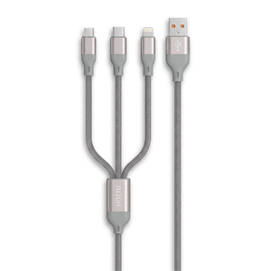 Câble de charge <span class=keywords><strong>multi</strong></span>-prise tressé gris 3 en 1 USB A vers Type C Micro USB <span class=keywords><strong>Apple</strong></span> pour smartphone tablette batterie externe voiture voyage - Product Image 1