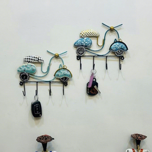 Vintage Metal <b>Wall</b> Mounted <b>Key</b> Holder with 8 <b>Hooks</b> Flower Pattern Space Saving Multifunctional Storage Rack - Product Image 4