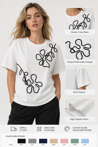 T-shirt en coton 100% personnalisé, fabrication ODM OEM, avec broderie, coupe ajustée, style <span class=keywords><strong>italien</strong></span>, haut pour femme, boutique de mode. - Product Image 1