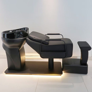 Fauteuil de lavage de luxe noir pour salon de coiffure, lit de shampoing et chaise pour le lavage des cheveux - Product Image 5