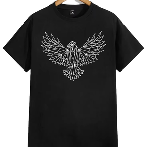 Camiseta Negra para Hombre con Estampado de Alas Blancas, Manga Corta, Cuello Redondo, Corte Casual - Product Image 4
