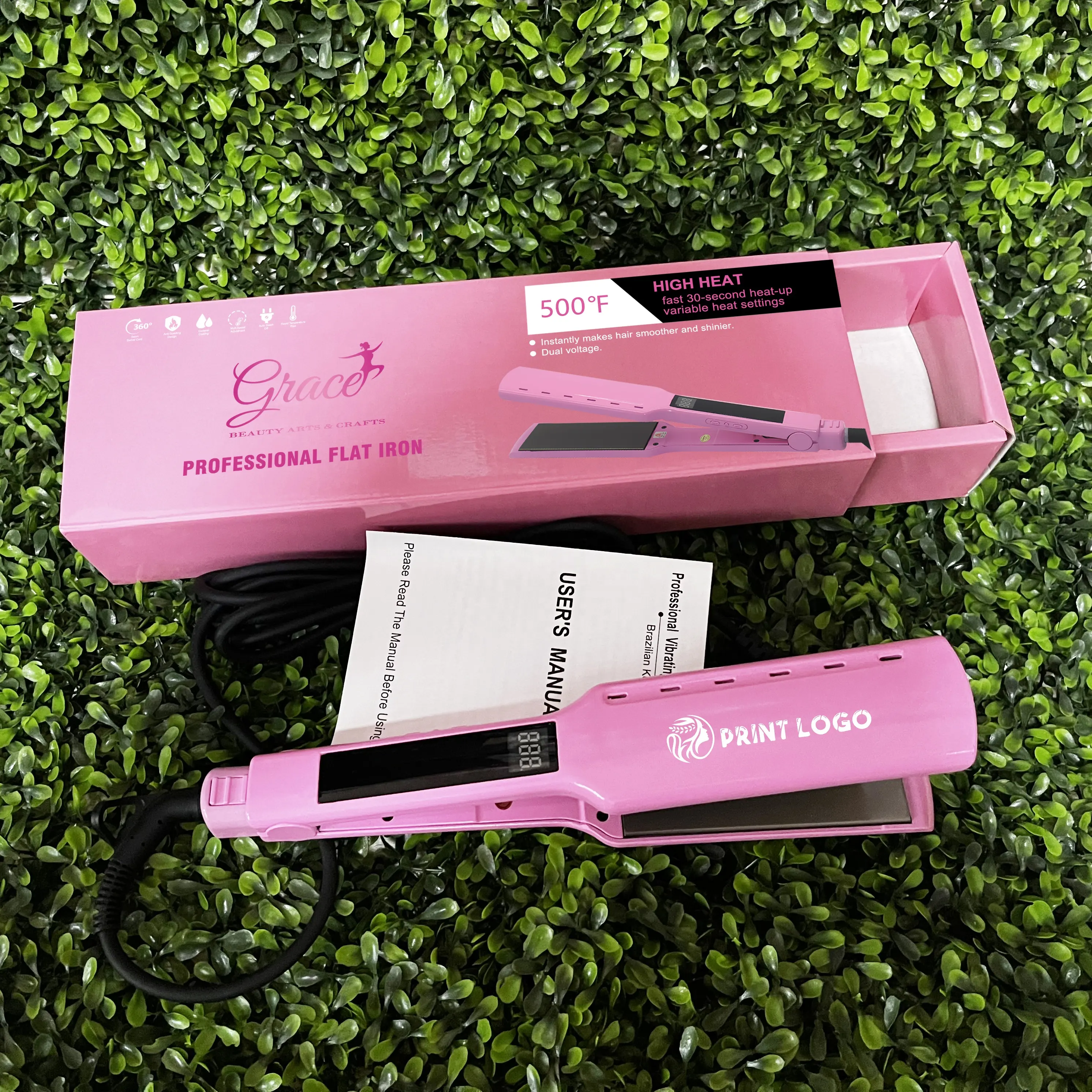 Custom pink white black Dual Wet and Dry 500 F Fast Heat Wide Plate Pink Professional Straightening Flat Iron